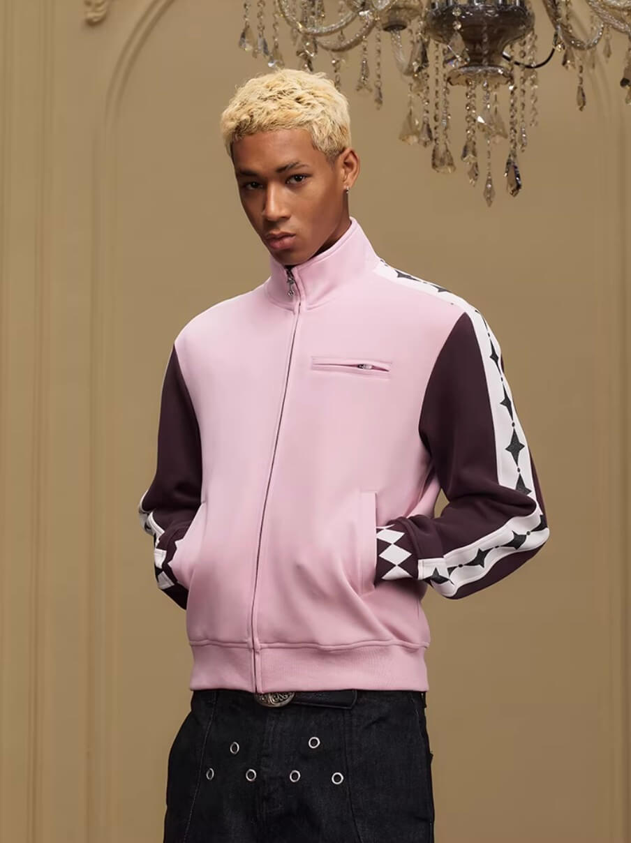 YADcrew Glitter Star Sleeve Stripe Track Jacket