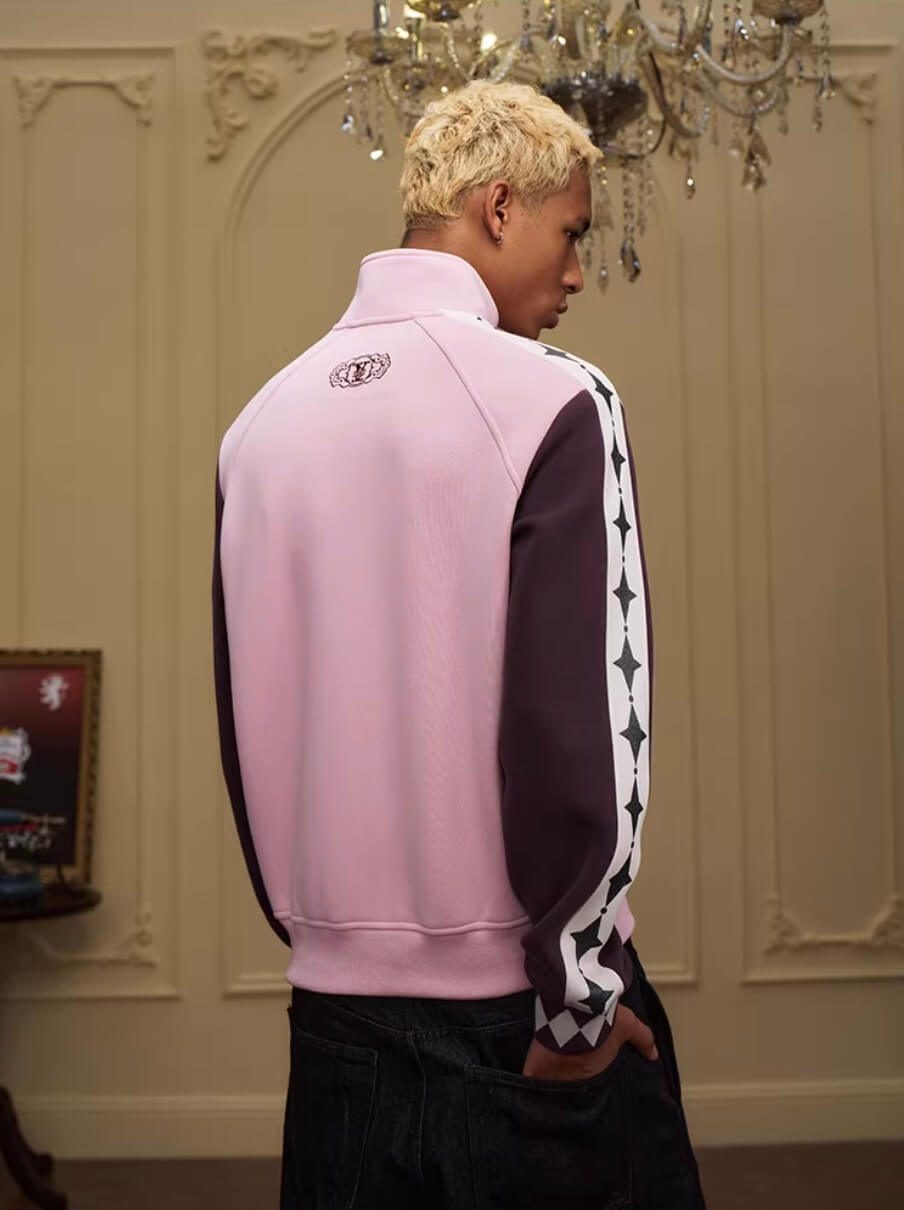 YADcrew Glitter Star Sleeve Stripe Track Jacket