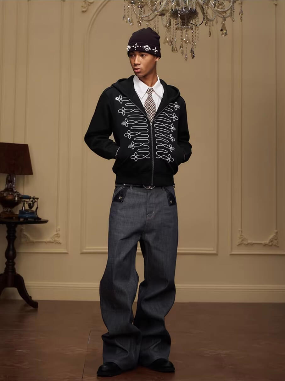 YADcrew Napoleonic Style Epaulette Zip Up Hoodie