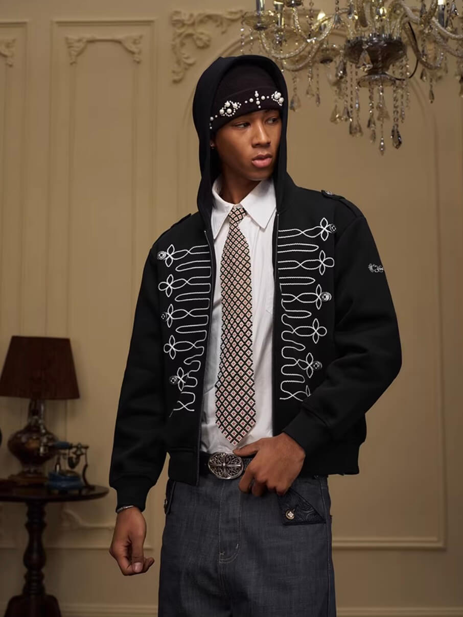 YADcrew Napoleonic Style Epaulette Zip Up Hoodie