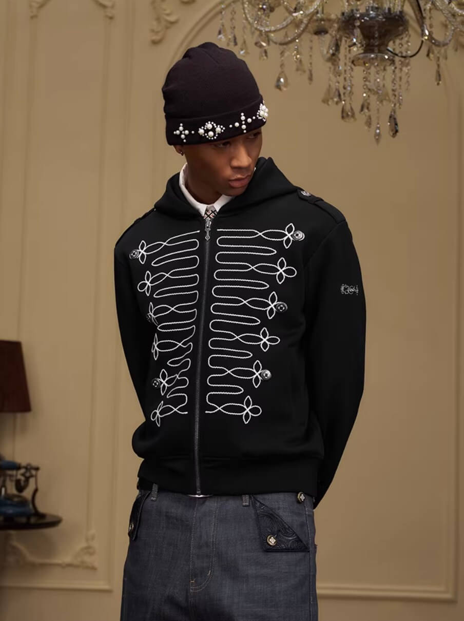 YADcrew Napoleonic Style Epaulette Zip Up Hoodie