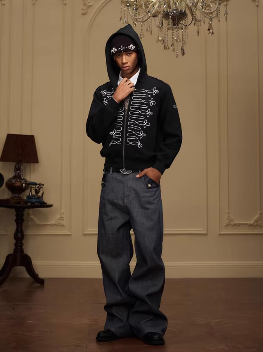 YADcrew Napoleonic Style Epaulette Zip Up Hoodie