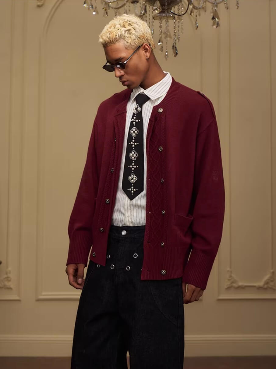 YADcrew Double Breasted Metal Button Cable Knit Cardigan
