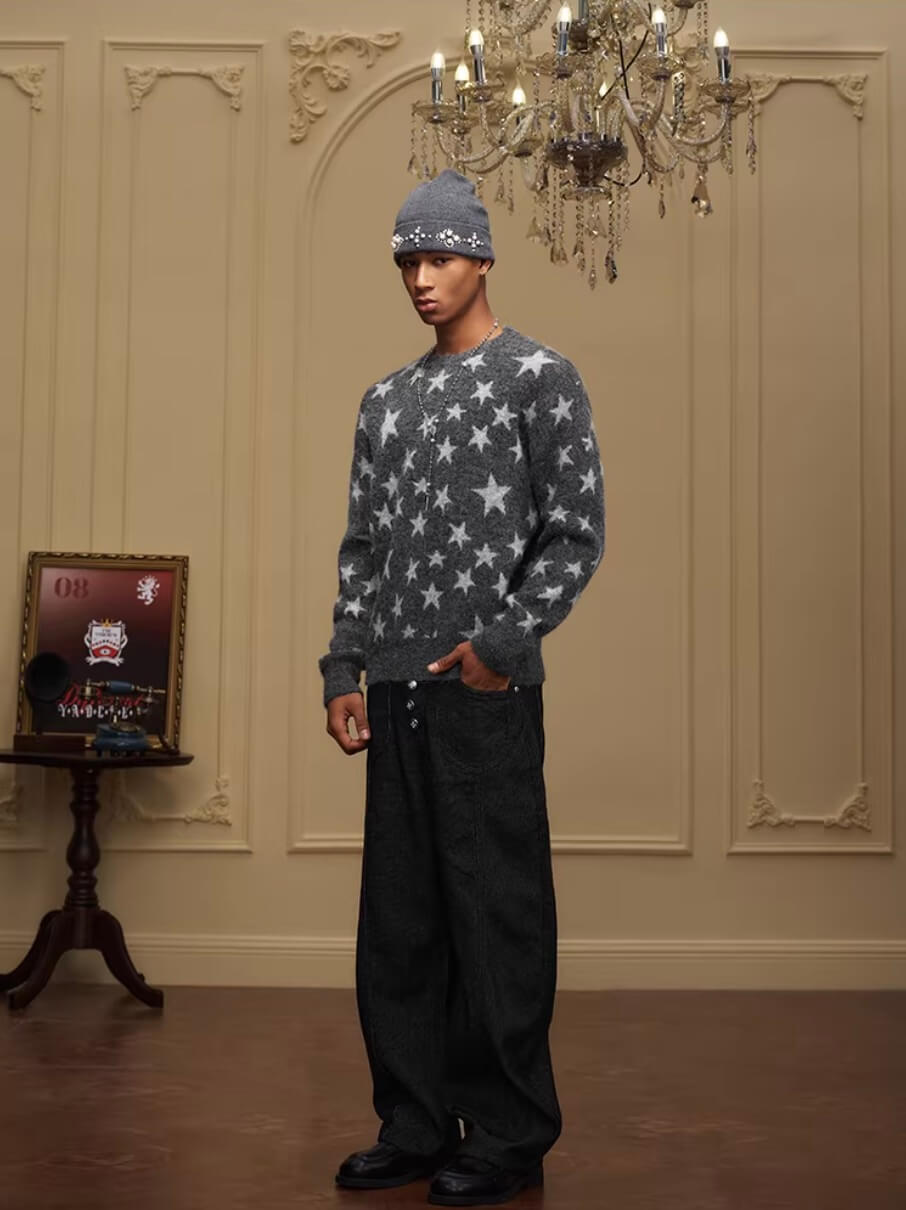 YADcrew All Over Star Fuzzy Knit Sweater