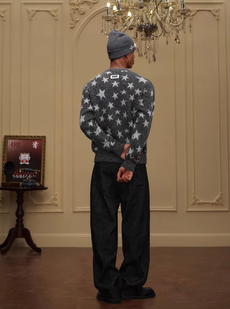 YADcrew All Over Star Fuzzy Knit Sweater