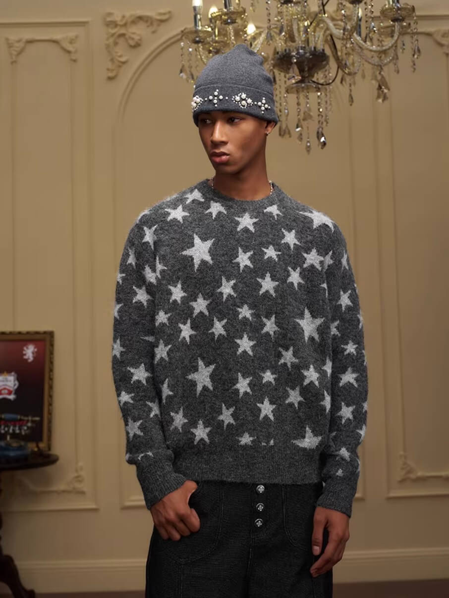 YADcrew All Over Star Fuzzy Knit Sweater