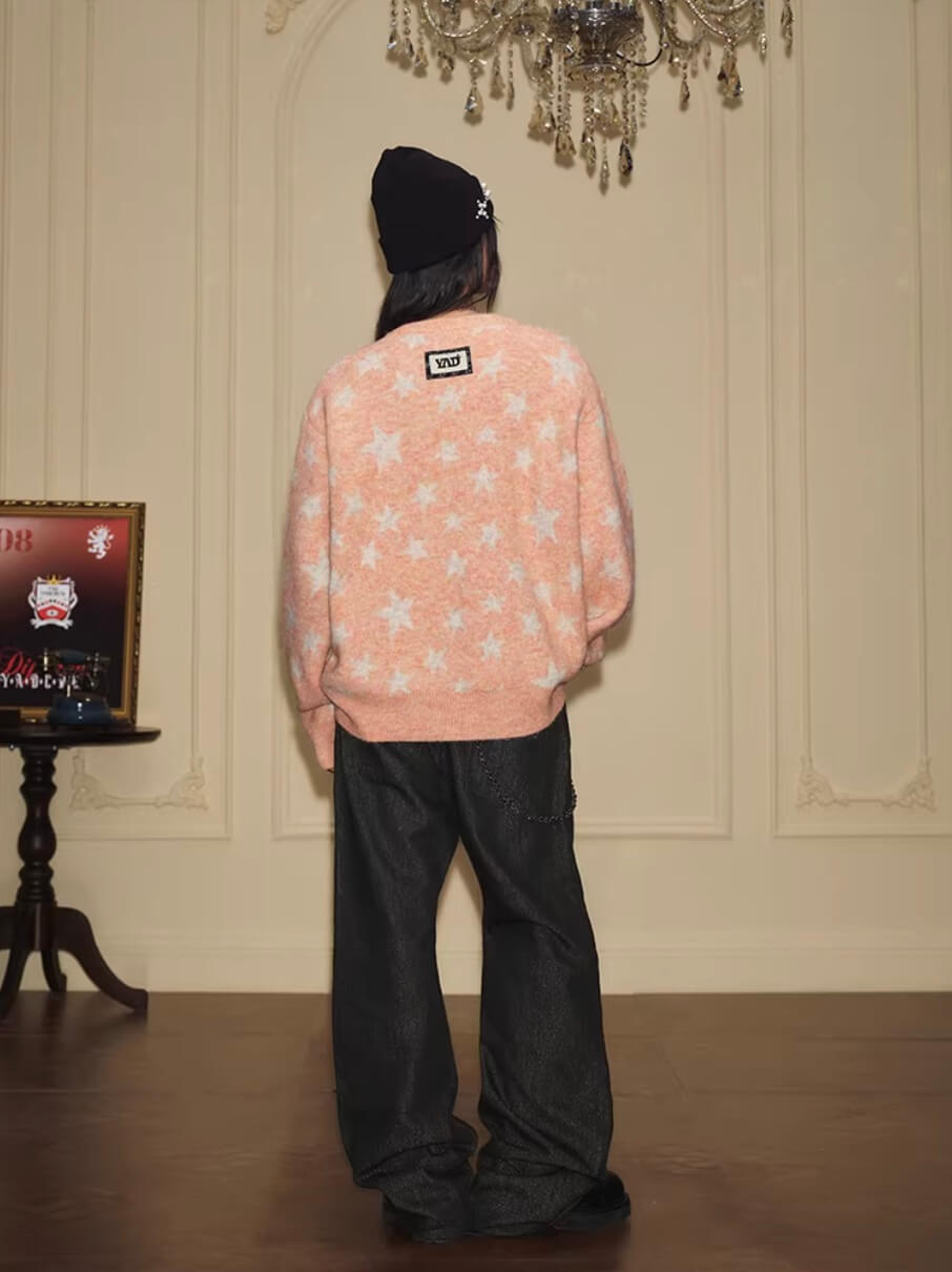YADcrew All Over Star Fuzzy Knit Sweater