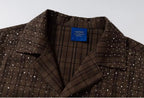 YADcrew Galaxy Rhinestone Plaid Short Sleeve Shirt