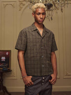 YADcrew Galaxy Rhinestone Plaid Short Sleeve Shirt