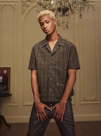 YADcrew Galaxy Rhinestone Plaid Short Sleeve Shirt