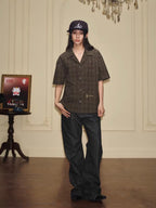 YADcrew Galaxy Rhinestone Plaid Short Sleeve Shirt