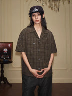 YADcrew Galaxy Rhinestone Plaid Short Sleeve Shirt