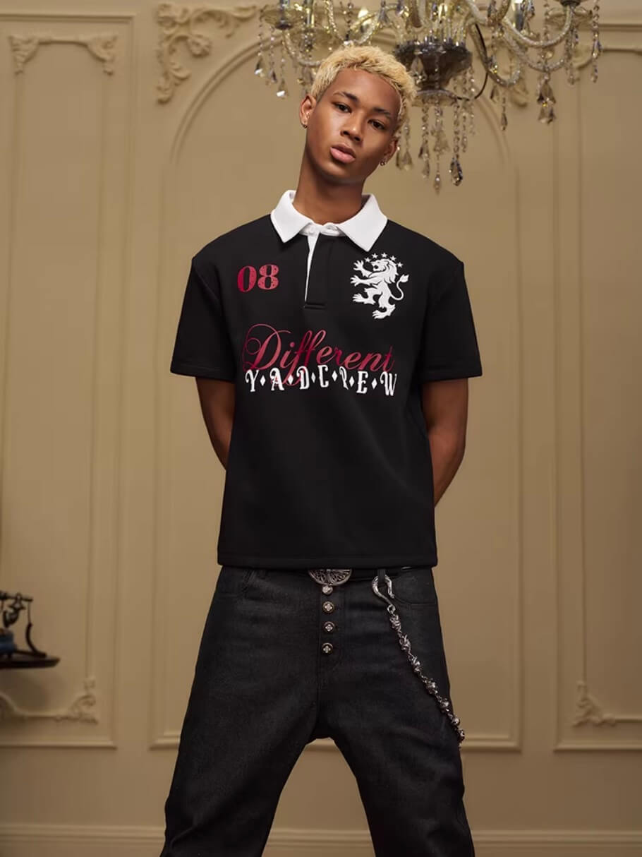 YADcrew Lion Crest Embroidered Polo Shirt