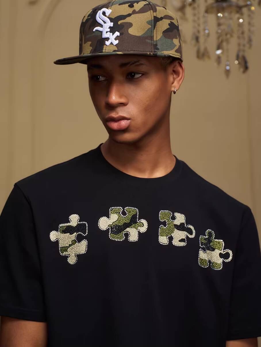 YADcrew Camo Rhinestone Puzzle Tee