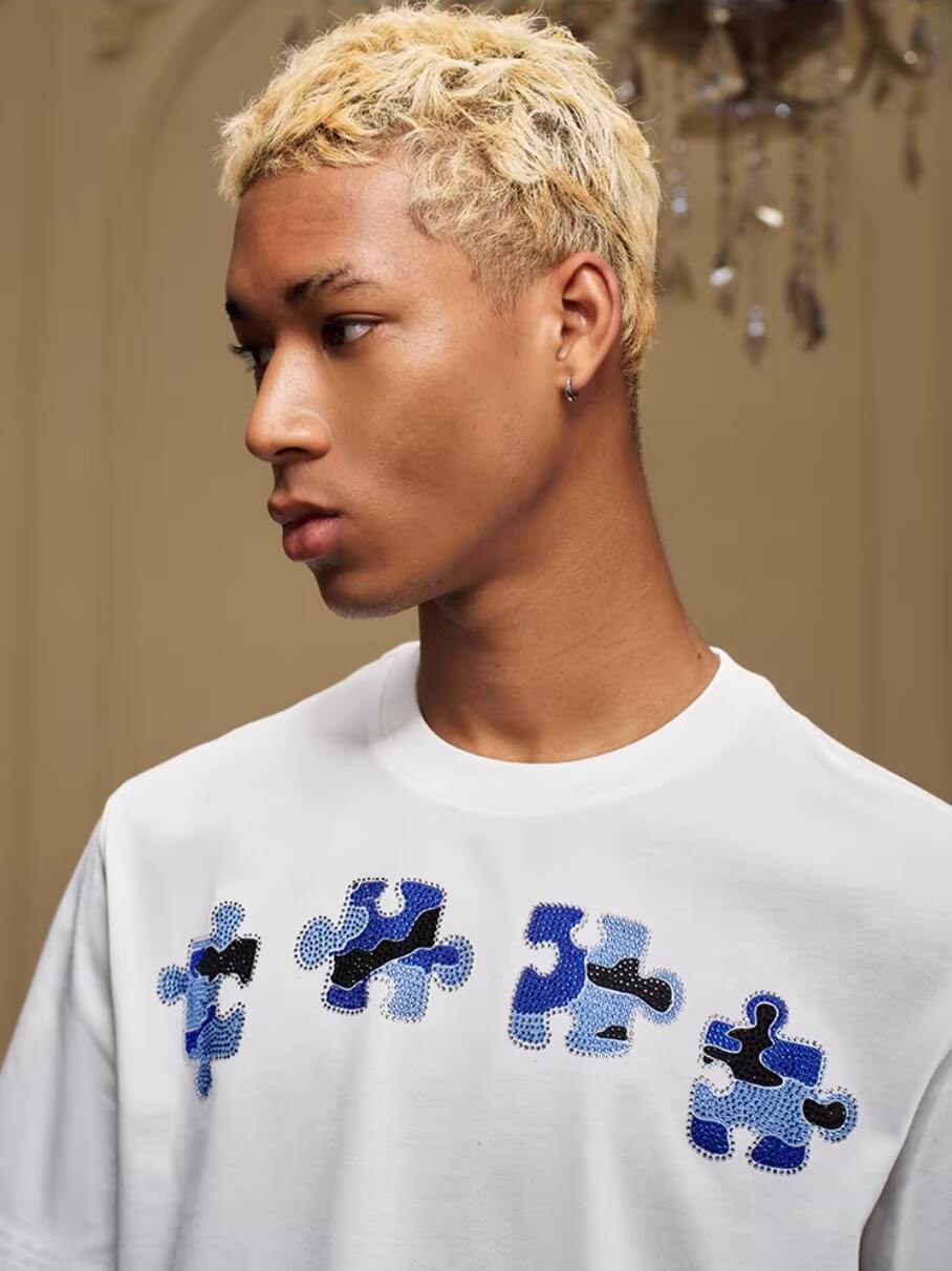 YADcrew Camo Rhinestone Puzzle Tee