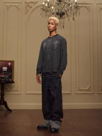 YADcrew Vintage Lion Print Striped Long Sleeve Tee