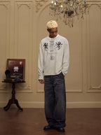 YADcrew Vintage Lion Print Striped Long Sleeve Tee