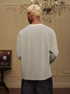 YADcrew Vintage Lion Print Striped Long Sleeve Tee