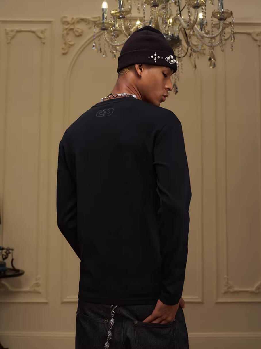 YADcrew Neck Logo Print Stretch Long Sleeve Tee
