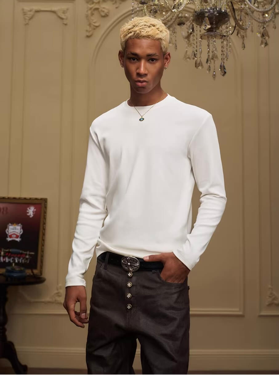 YADcrew Neck Logo Print Stretch Long Sleeve Tee
