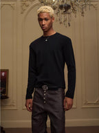 YADcrew Neck Logo Print Stretch Long Sleeve Tee