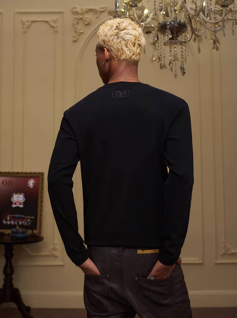 YADcrew Neck Logo Print Stretch Long Sleeve Tee