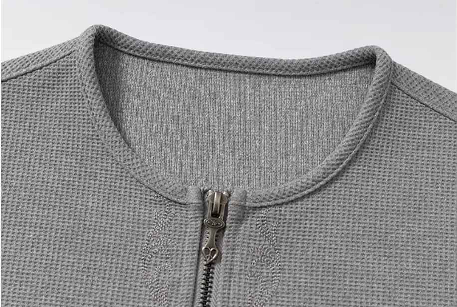 YADcrew Baroque Embroidered Half Zip Waffle Thermal Long Sleeve Tee