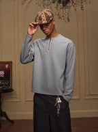 YADcrew Baroque Embroidered Half Zip Waffle Thermal Long Sleeve Tee