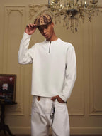 YADcrew Baroque Embroidered Half Zip Waffle Thermal Long Sleeve Tee