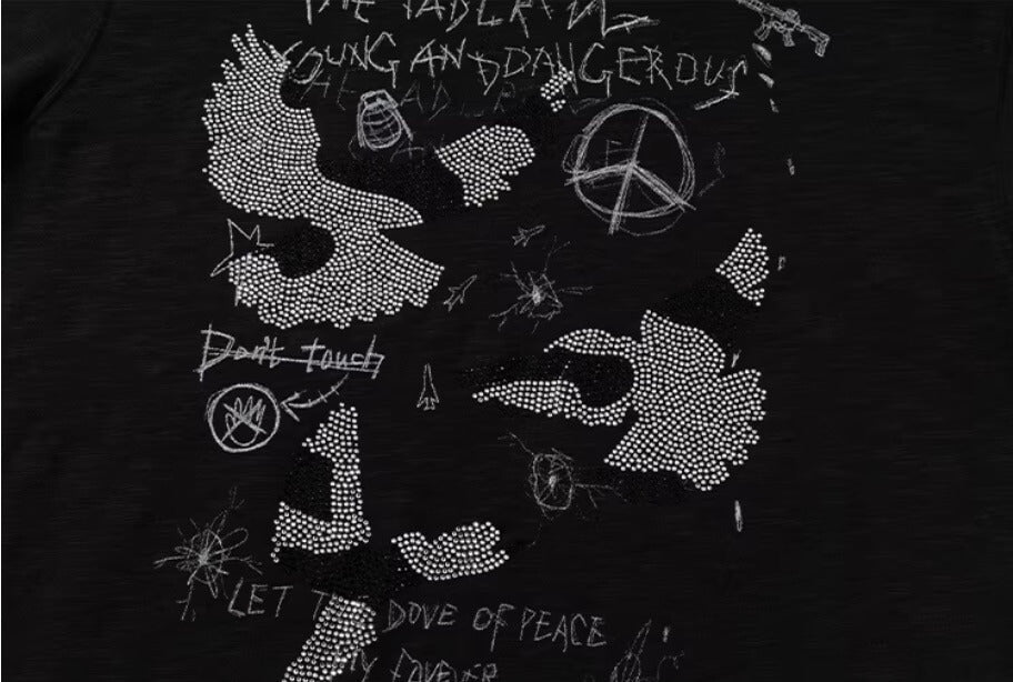 YADcrew Vintage Rhinestone Camo Dove Tee