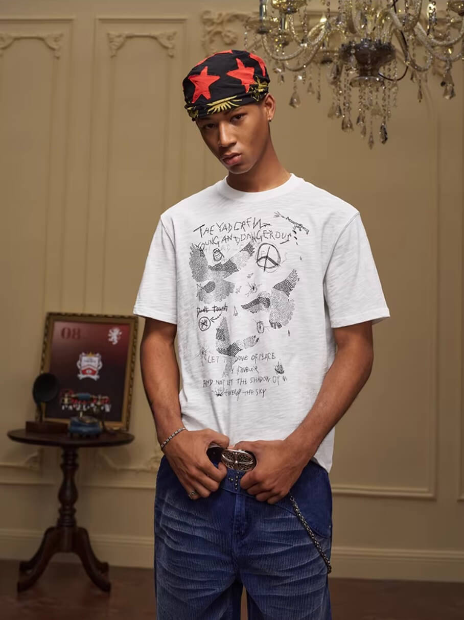 YADcrew Vintage Rhinestone Camo Dove Tee