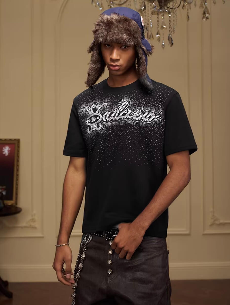 YADcrew Galaxy Rhinestone 3D Logo Embroidered Tee