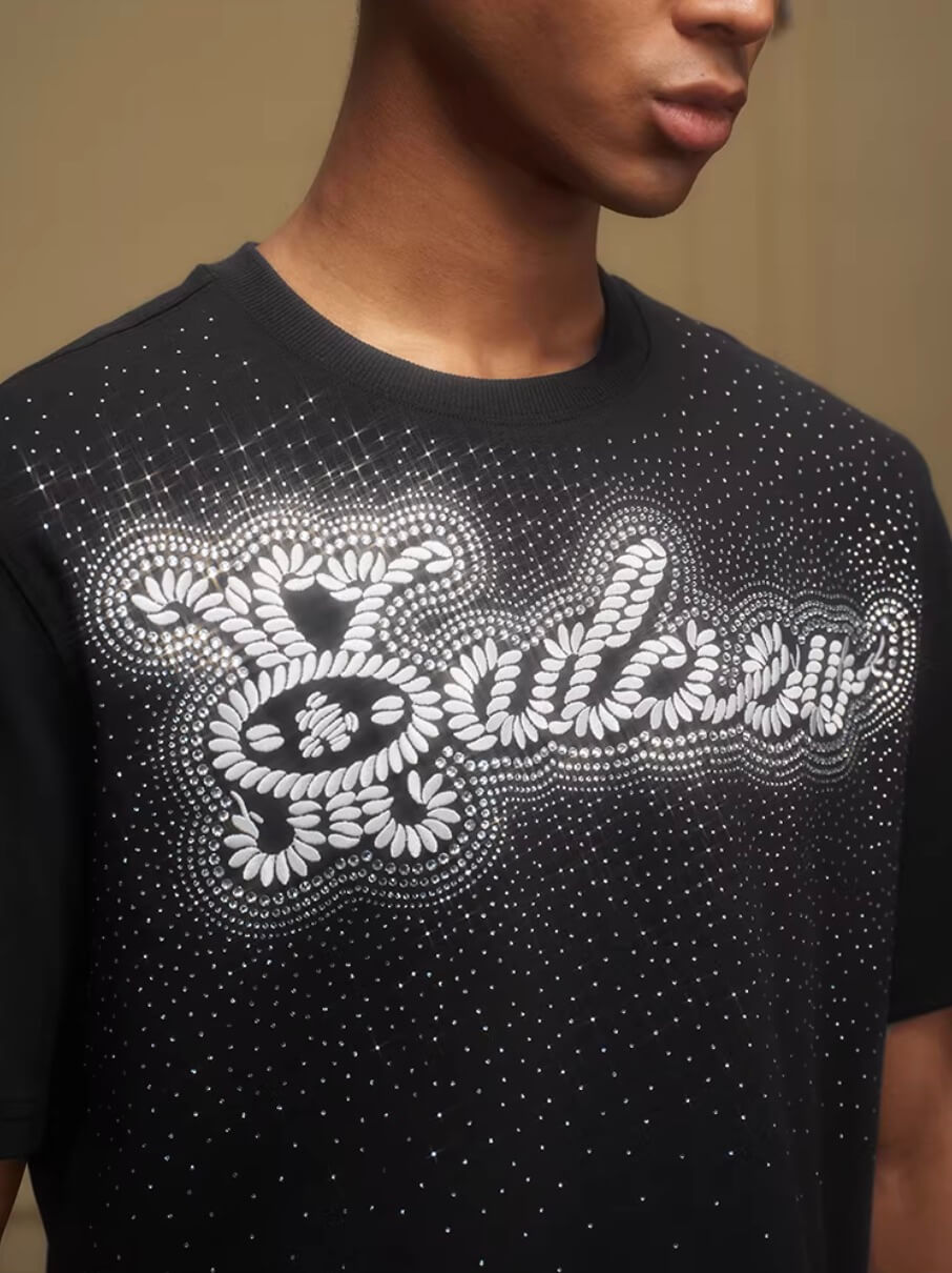 YADcrew Galaxy Rhinestone 3D Logo Embroidered Tee