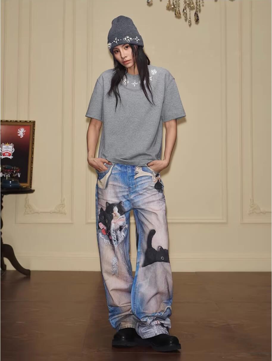 YADcrew Four Leaf Clover Pearl Neckline Tee