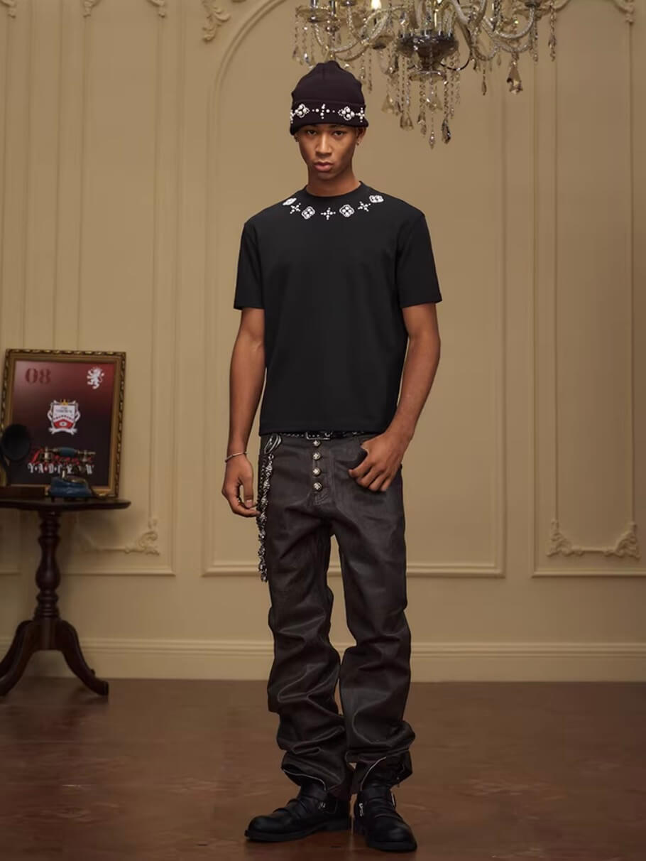 YADcrew Four Leaf Clover Pearl Neckline Tee