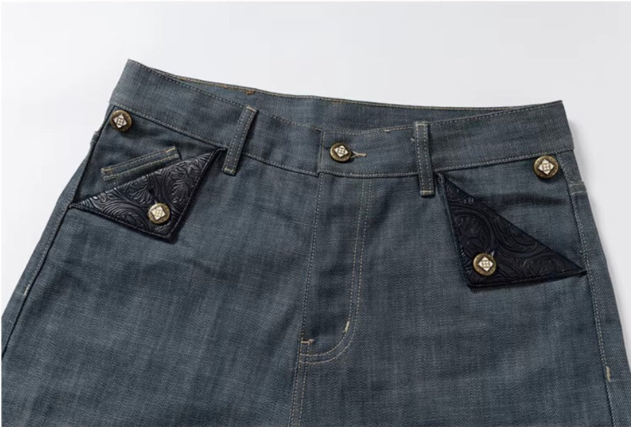 YADcrew Fold Over Leather Patch Pocket Jeans