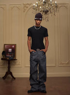 YADcrew Fold Over Leather Patch Pocket Jeans