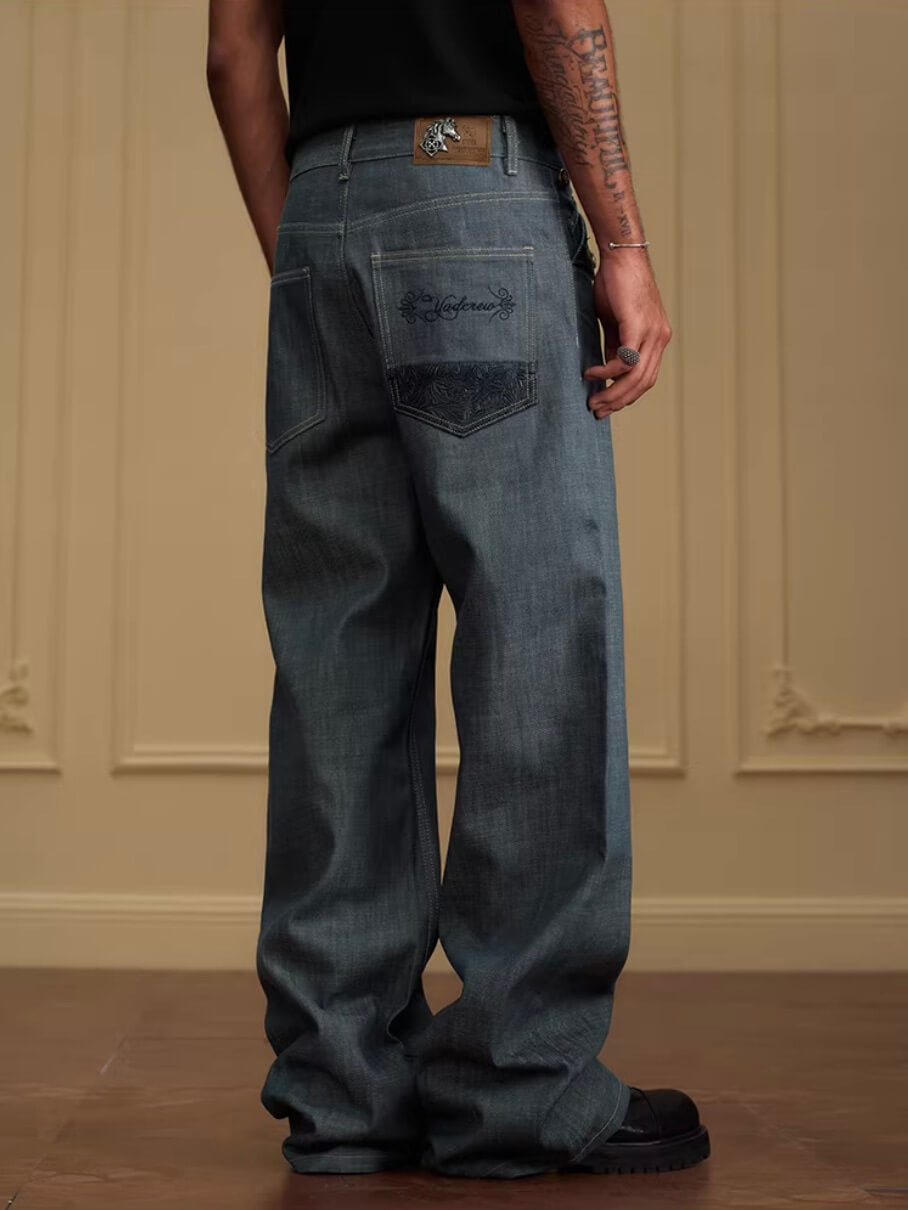 YADcrew Fold Over Leather Patch Pocket Jeans