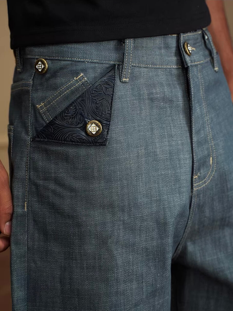 YADcrew Fold Over Leather Patch Pocket Jeans