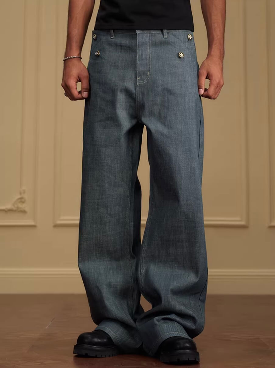 YADcrew Fold Over Leather Patch Pocket Jeans
