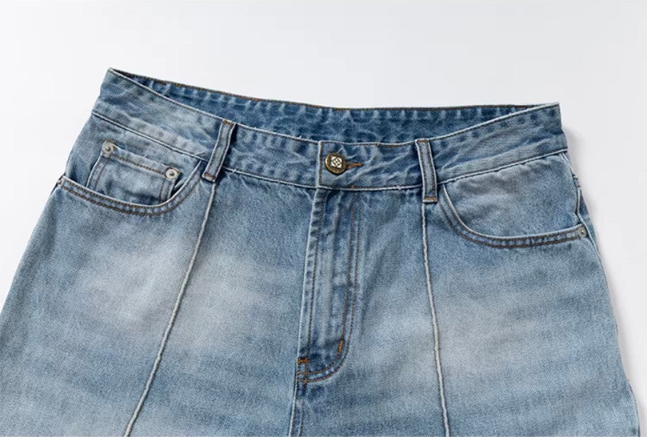 YADcrew Contrast Frayed Back Pocket Center Seam Washed Jeans