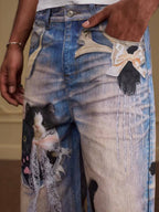 YADcrew Black Cat And Bow Print Baggy Jeans