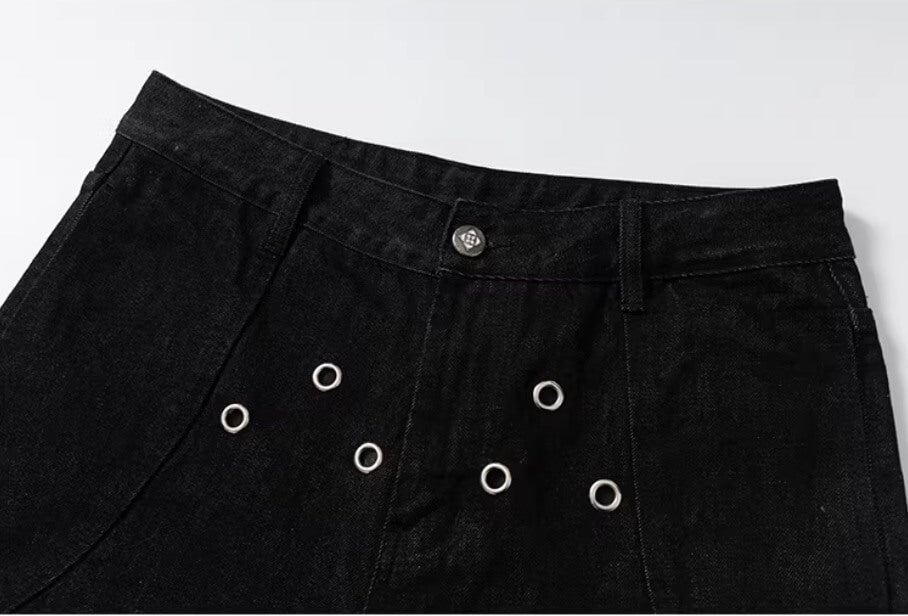 YADcrew Silver Eyelet Contrast Cuff Baggy Jeans