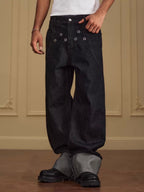 YADcrew Silver Eyelet Contrast Cuff Baggy Jeans