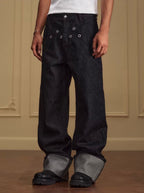 YADcrew Silver Eyelet Contrast Cuff Baggy Jeans