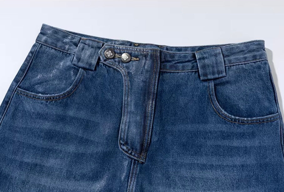 YADcrew PU Jelly Finish Washed Flared Denim Jeans