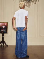 YADcrew PU Jelly Finish Washed Flared Denim Jeans