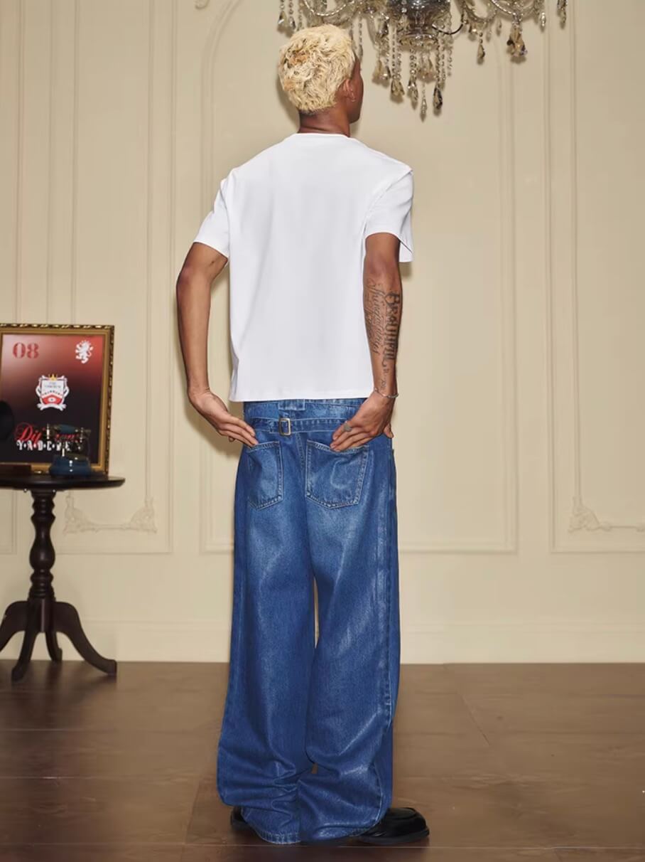 YADcrew PU Jelly Finish Washed Flared Denim Jeans