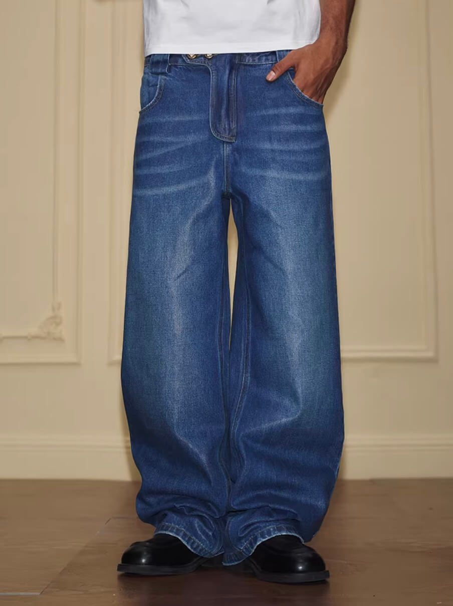 YADcrew PU Jelly Finish Washed Flared Denim Jeans