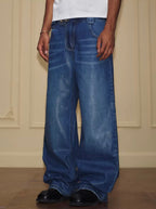 YADcrew PU Jelly Finish Washed Flared Denim Jeans